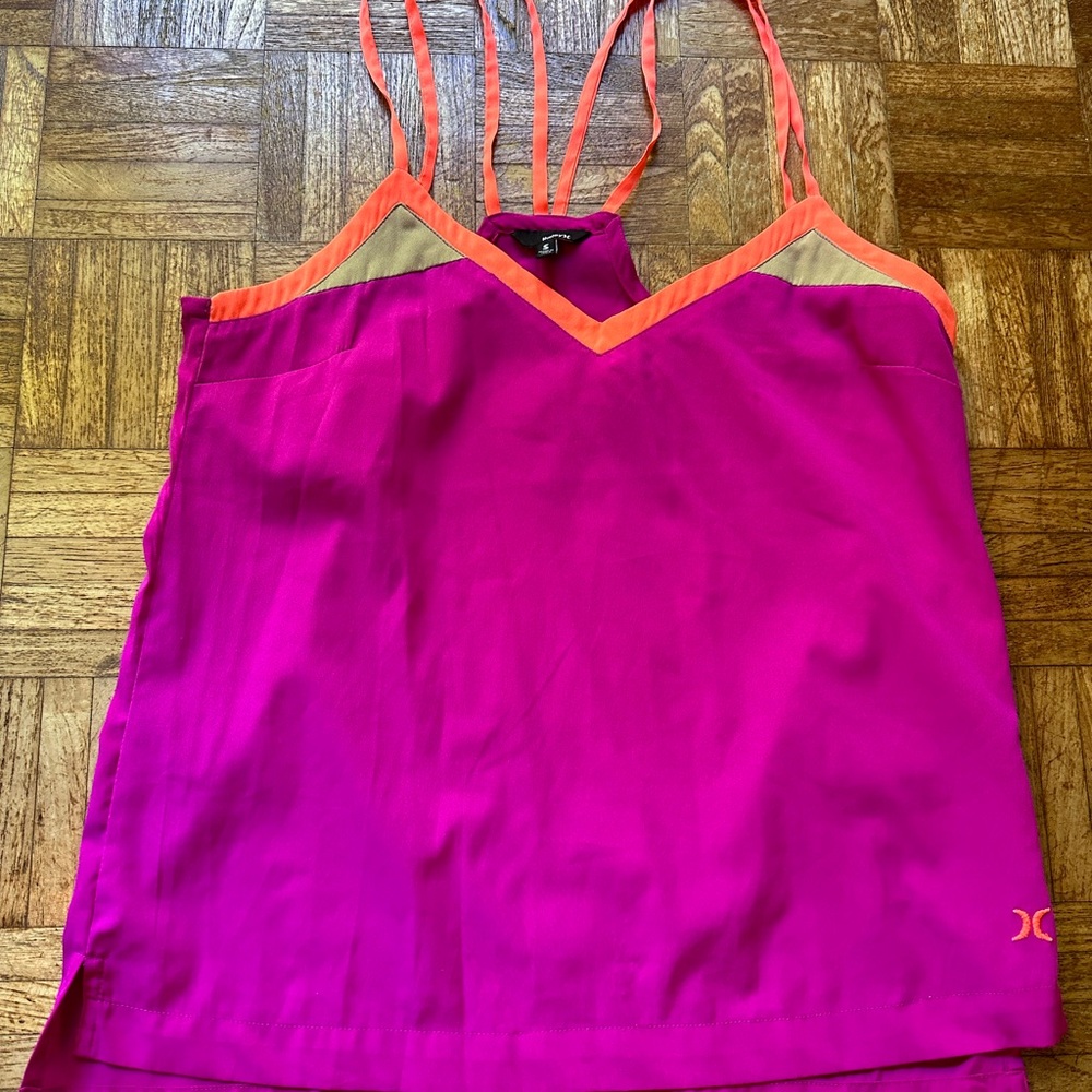 Hurley Tank Top Small. Magenta with Bright Orange Trim
